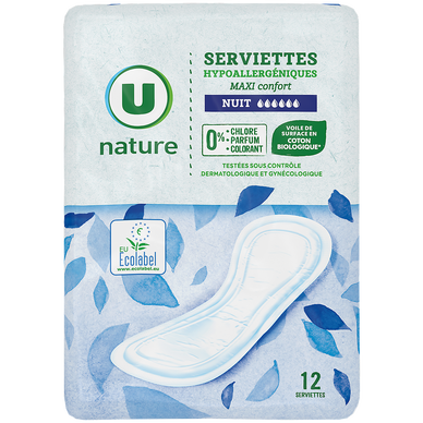 Serviettes hygiéniques maxi nuit - x12