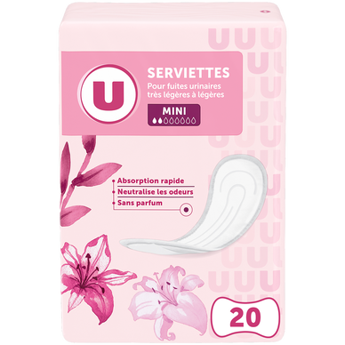 Serviettes incontinence mini pour fuites urinaires x20