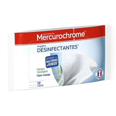 Lingettes désinfectantes, MERCUROCHROME, étui de 12