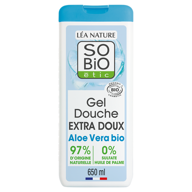Gel douche aloe vera sans sulfates SO'BIO, flacon de 650ml