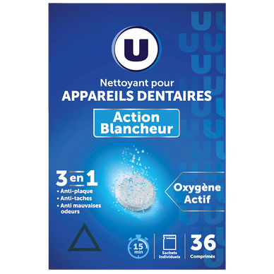 Tablettes nettoyantes effervescentes pour appareils dentaires blancheur x36