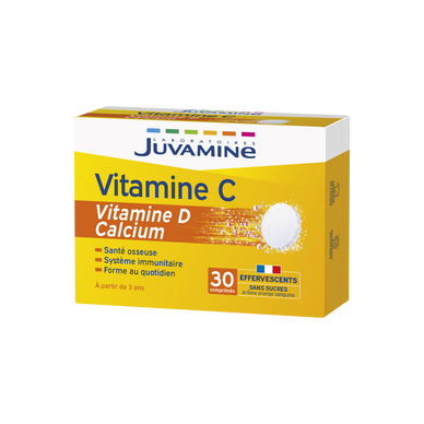 Comprimé effervescent JUVAMINE Vitamine C + Vitamine D + calcium x30