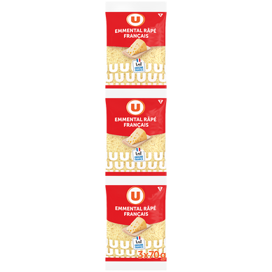 Emmental français pasteurisé râpé  29%MG  U 3 sachets de70g