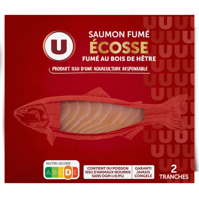 Saumon fumé au bois de hêtre, Atlantique Ecosse, salé au sel sec, 2 tranches - 75g