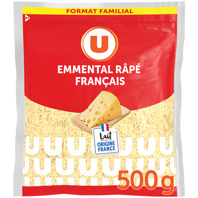 Emmental français au lait pasteurisé rapé  29%MG, zip de 500g