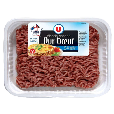 Viande hachée pur boeuf, 5% Matière Grasse,  VBF, 100% muscle, France,350g