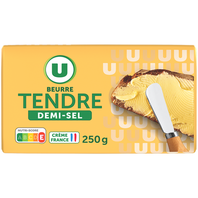 Beurre tendre demi sel 80% de MG, plaquette de 250g