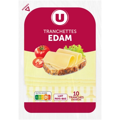 Edam en tranchettes au lait pasteurisé  24%MG, 200g