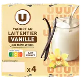 Yaourt au lait entier saveur vanille pot en verre 4x125g