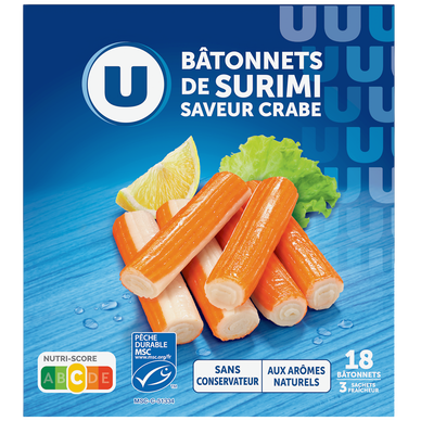 Bâtonnets de préparation à base de chair de poissons saveur crabe - x18 - 288g