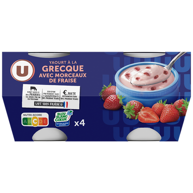 Yaourt à la grecque avec morceaux de fraise 4x150g