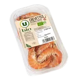 Crevettes cuites bio, penaeus vannamei, calibre 40/60, Amérique du Sud, barquette, 200g