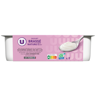 Yaourts brassés nature 0% de matière grasse  8x125g