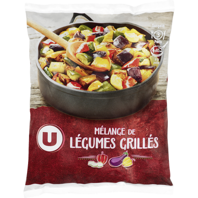 Mélange de légumes grillés (aubergines en cubes,courgettes en cubes,poivrons rouges et jaune en morceaux) grillés  600g