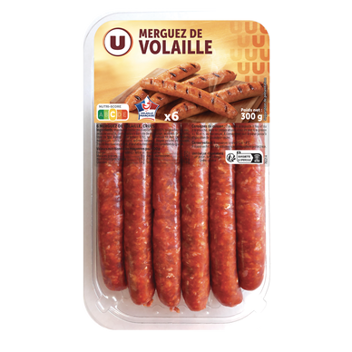 Merguez de volaille, 6 pièces, 300g