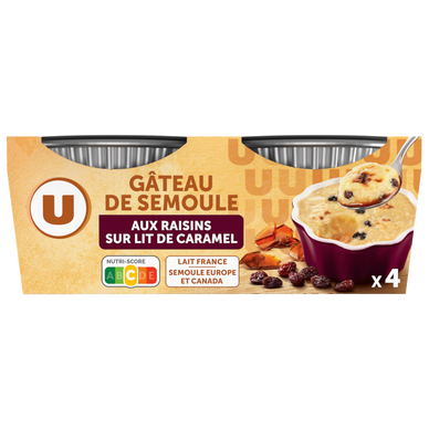 Gâteau de semoule aux raisins nappé caramel  4x100g
