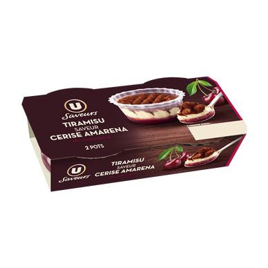 Dessert pâtissier au mascarpone avec cerises aromatisées 22% et génoise saupoudrée de cacao  2x100g