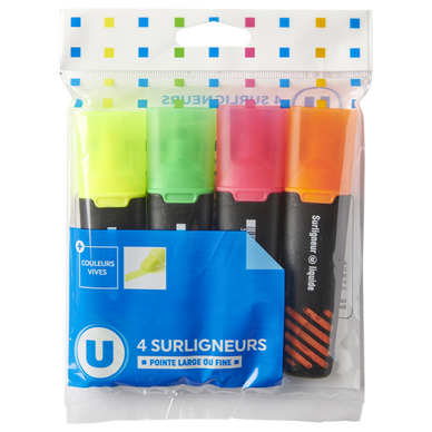 Surligneur large encre liquide, X4, coloris assortis