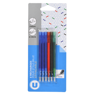 Recharge stylo bille effaçable x6 - coloris assortis