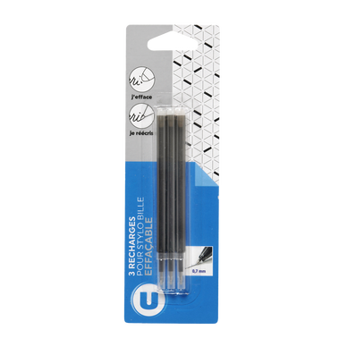 Recharge stylo bille gel effaçable noir x3