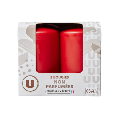 Bougie 48x80mm non parfumée rouge x2