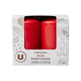 Bougie 48x80mm non parfumée rouge x2