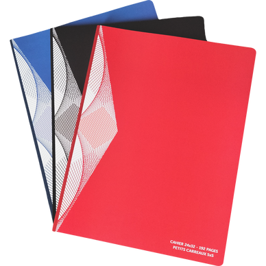 Cahier brochure 24x32cm 192 pages 90g 5x5-couverture vernie-3 colorisassortis