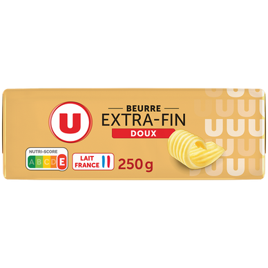 Beurre doux extra fin 82%MG, plaquette de 250g