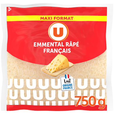 Fromage au lait pasteurisé Emmental français râpé  29% de MG, 750g