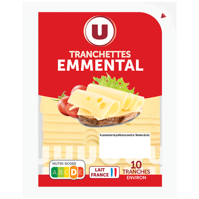 Tranchettes d'emmental pasteurisé  30%MG, barquette de 200g