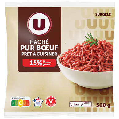 Viande Haché pur boeuf viande bovine française 15% MG, sachet de500g
