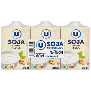Soja cuisine végétal fluide  brique de 3x20cl