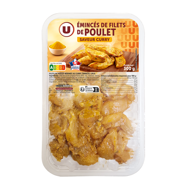 Emincé filet de poulet au curry, France, barquette, 300g