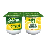 Spécialité au soja fermentée sucrée aux fruits enrichie en calcium citron SOJASUN, 4x100g
