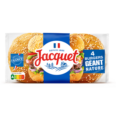 Pain burger géant nature sans additifs JACQUET x4 - 330g