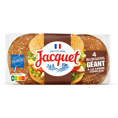 Pain burger géant complet sans additifs JACQUET x4 - 330g