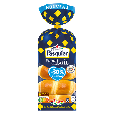 Pains au lait PASQUIER x8 280g -30% de sucre