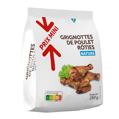 Grignottes de poulet nature, PRIX MINI, Union Européenne, barquette, 250g