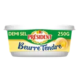 Beurre tendre demi-sel PRESIDENT, 80% de MG, beurrier de 250g
