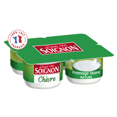 Fromage blanc au lait de chèvre nature SOIGNON - 4 pots de 100g