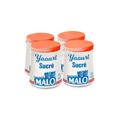 Yaourt nature sucré, MALO, pot, carton, 4x125g