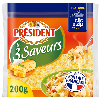 Râpé aux 3 fromages Tomme, Emmental & Mozzarella PRESIDENT - 200g