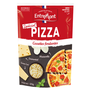 Fromage râpé spécial pizza Mozzarella, Emmental & Gran Leo ENTREMONT -125g