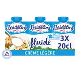 Crème légère fluide 12% de matière grasse UHT BRIDELICE, 3 briques de20cl