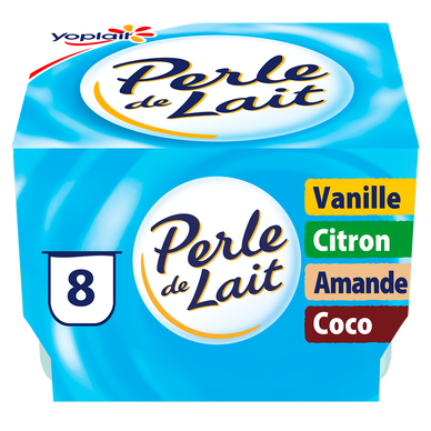 Yaourt Brassé Panaché vanille, citron, amandes, noix de coco PERLE DELAIT - 8x125g