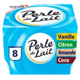 Yaourt Brassé Panaché vanille, citron, amandes, noix de coco PERLE DELAIT - 8x125g