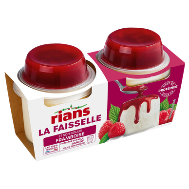 Faisselle Fromage Blanc nature coulis framboise RIANS - 2 pots de 120g