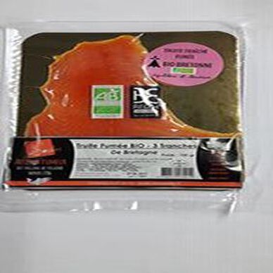 Truite fum e bio de bretagne 3/4 tranches, LES SAULES, paquet sous vide.