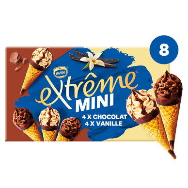 Minis Cônes glacés vanille + chocolat EXTREME x8 312g