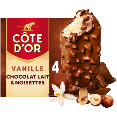 Bâtonnets glacés COTE d'OR vanille noisette x4 260g